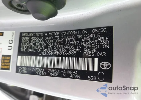 2021 Toyota Prius Prime Le from USA, damaged, VIN JTDKAMFP3M3166390